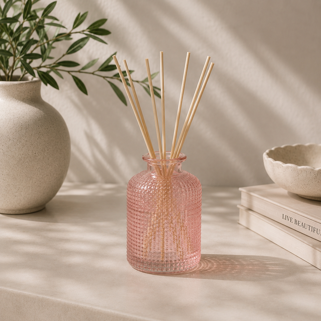 Pink Dimpled Glass Bottle