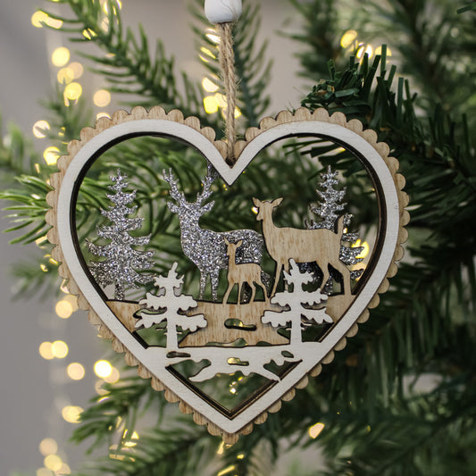 Christmas Scene Wooden Hanging Heart