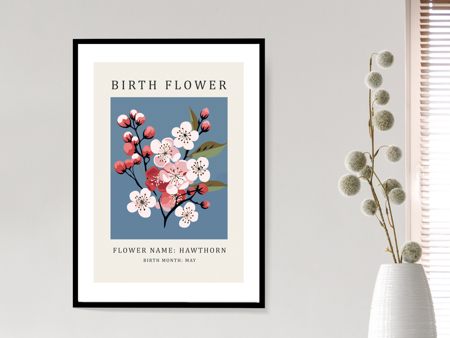 Birth Flower Print May Hawthorn | Birthday Month Poster