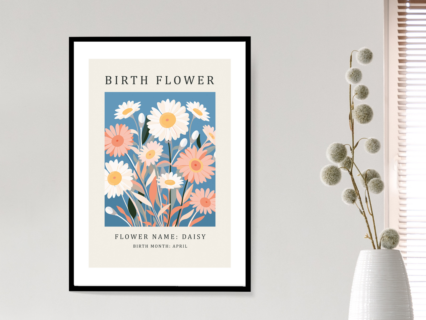 Birth Flower Print April Daisy | Birthday Month Poster