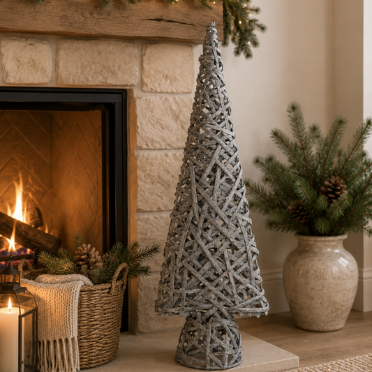 Grey Wicker Christmas Tree