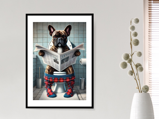 French Bulldog on Toilet - Brindle