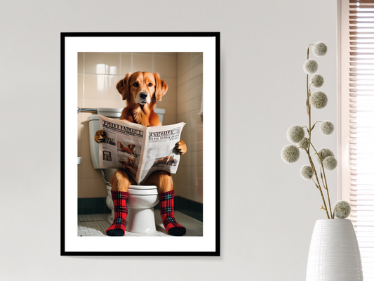 Fox Red Retriever on Toilet