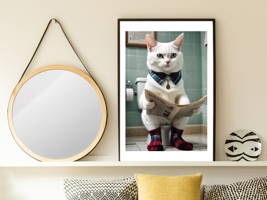 White Cat On Toilet