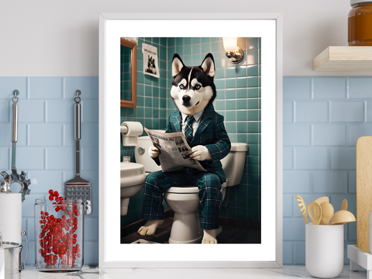 Husky on Toilet