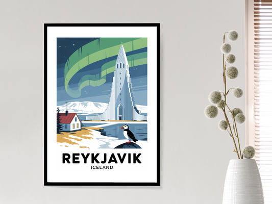 Reykjavik Travel Poster | Vintage Wall Print