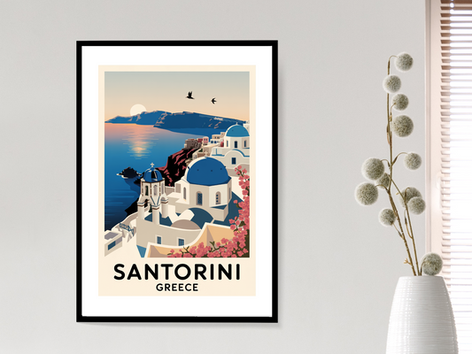 Santorini Travel Poster | Vintage Wall Print