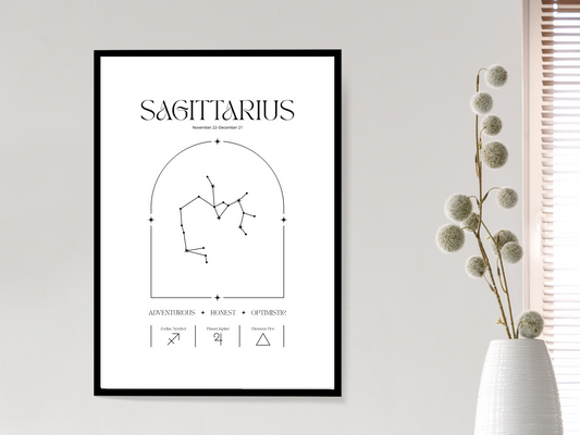 Sagittarius Zodiac Print | Minimalist Astrology Poster
