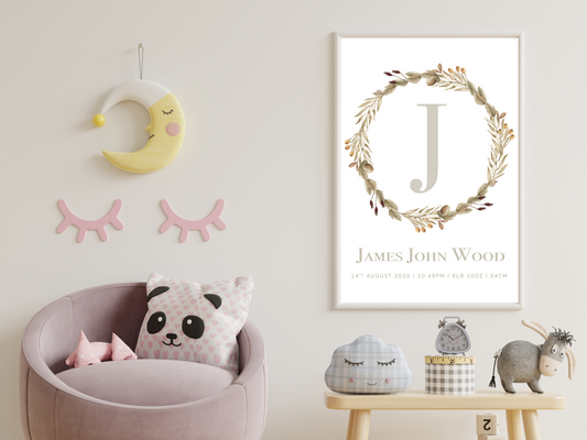Newborn Woodland Wreath Personalised