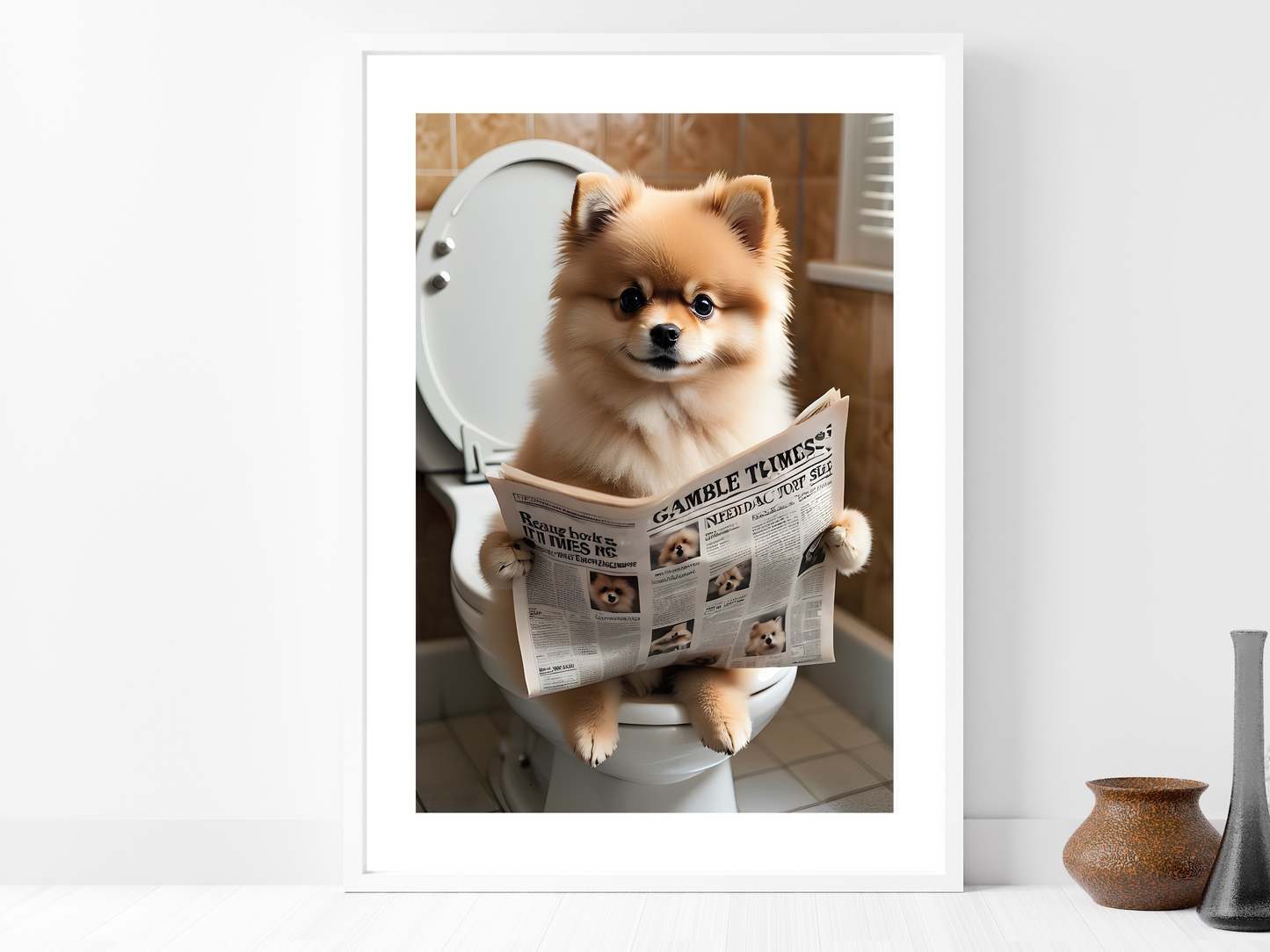 Pomeranian on Toilet