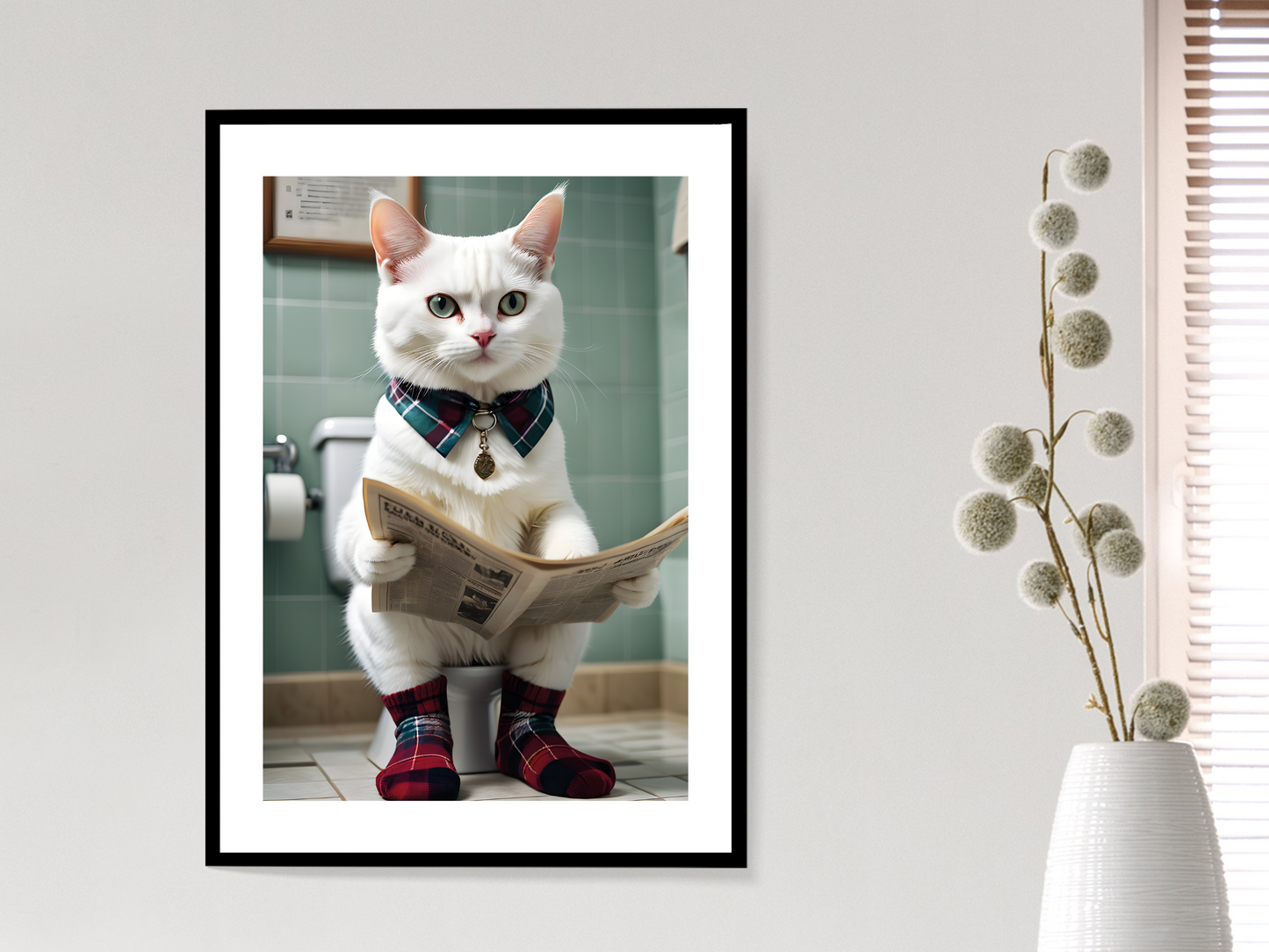 White Cat On Toilet