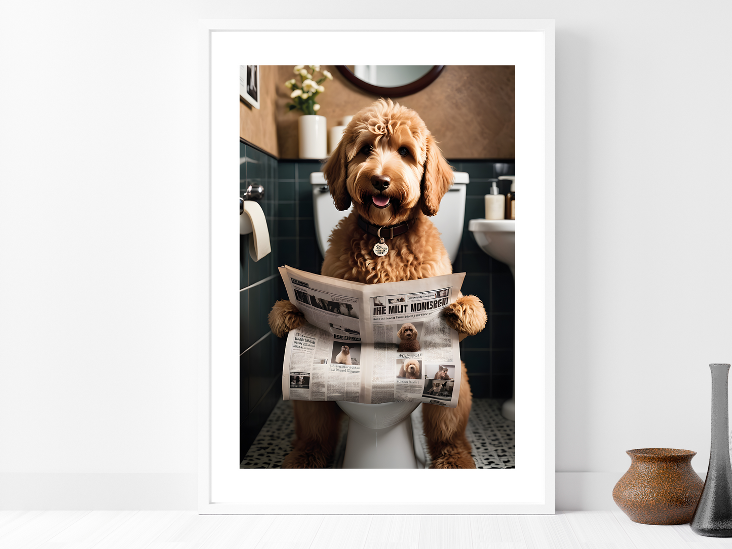 Labradoodle on Toilet