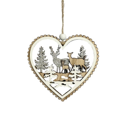 Christmas Scene Wooden Hanging Heart