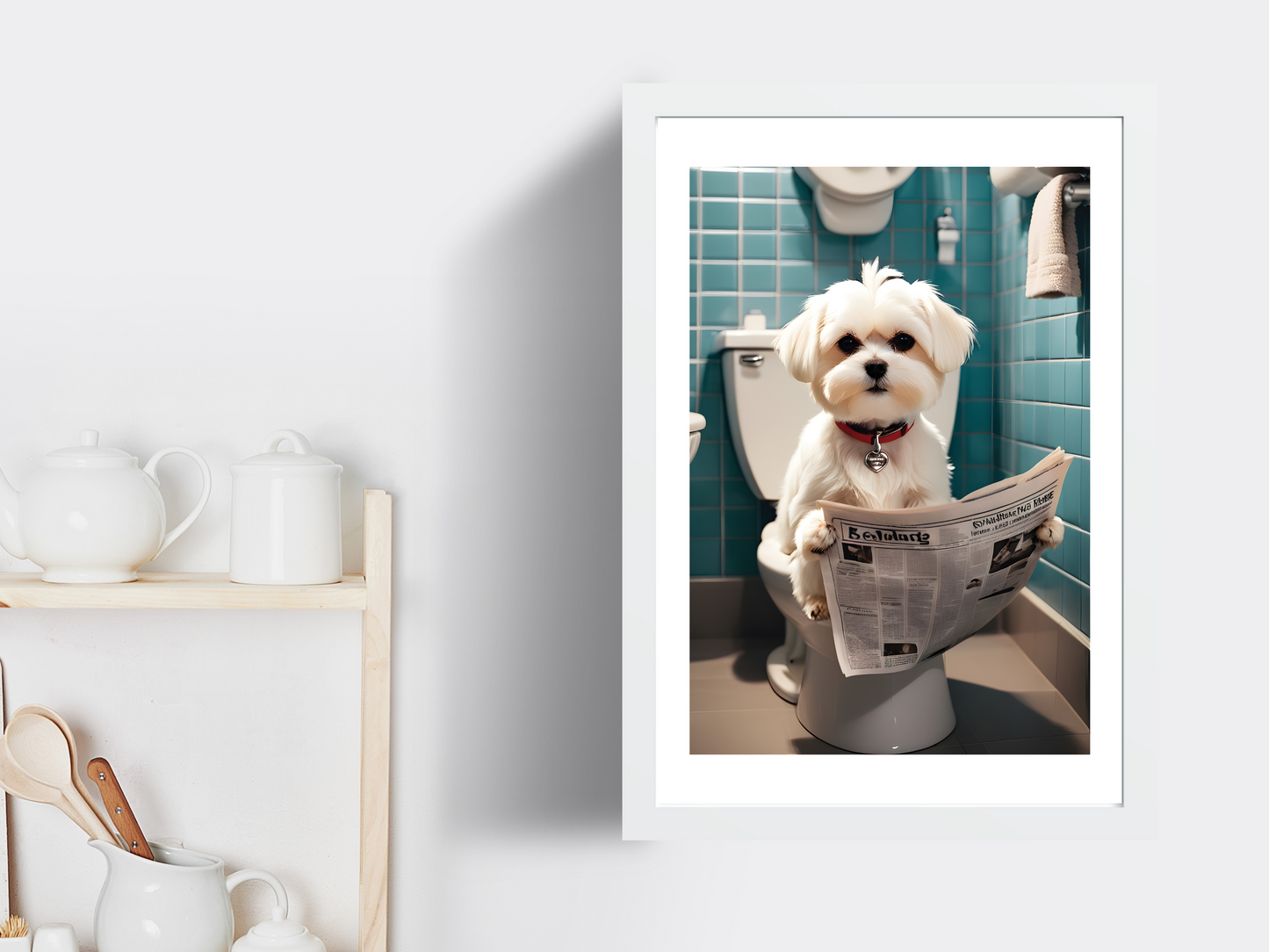 Maltese Dog on Toilet