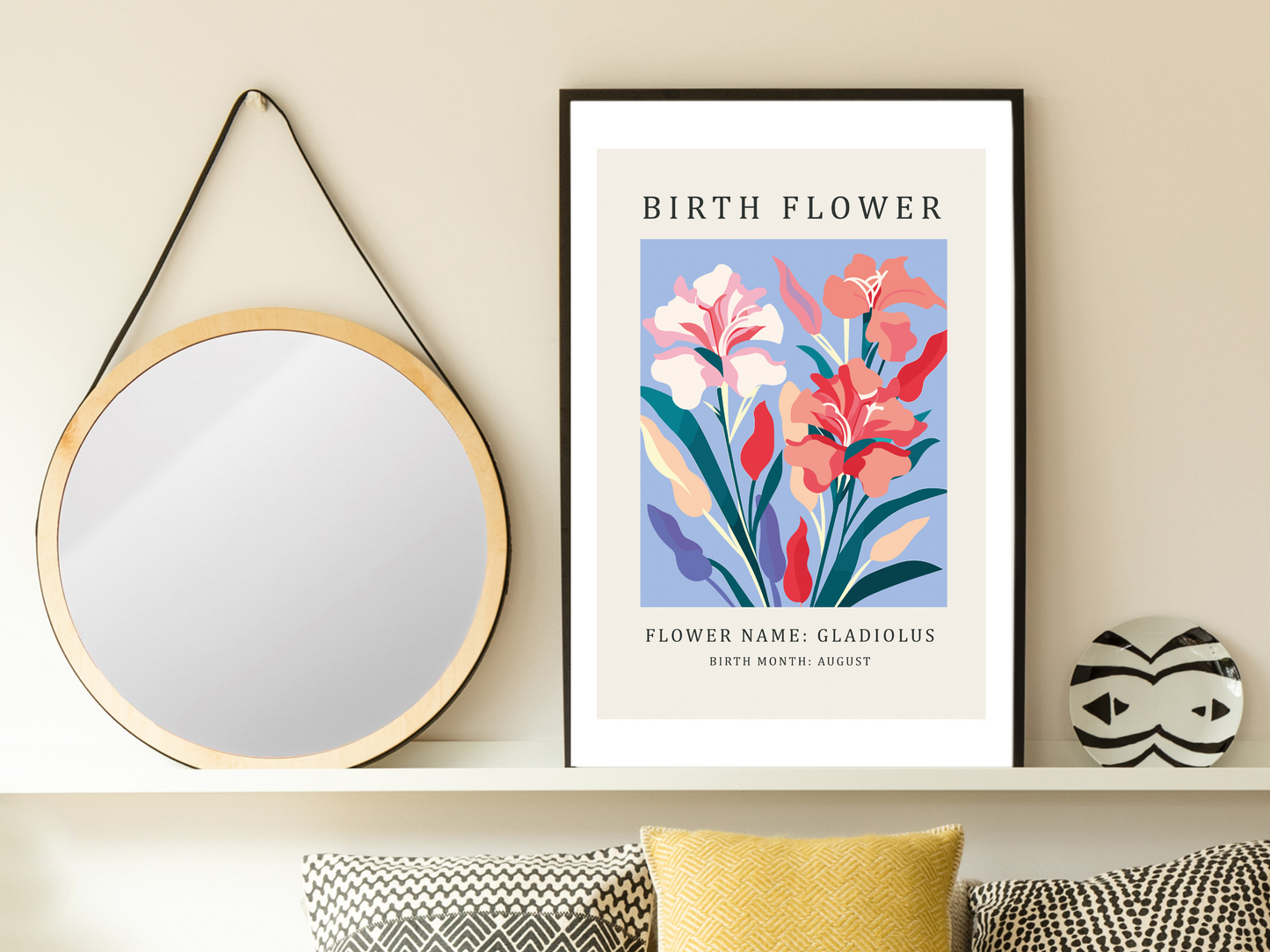 Birth Flower Print August Gladiolus | Birthday Month Poster