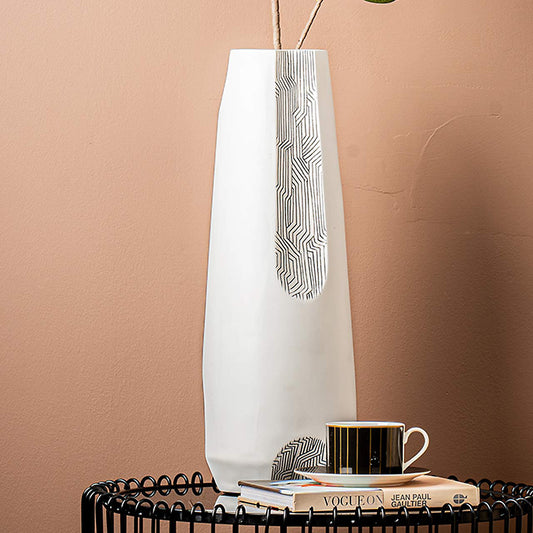 White & Grey Sculptured Vase - Large