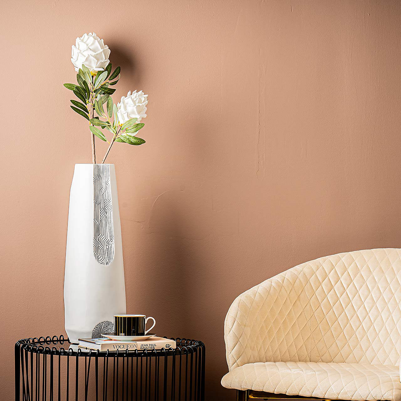 White & Grey Sculptured Vase - Large