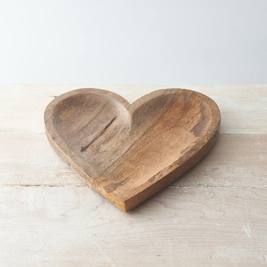 Natural Wooden Heart Dish, 25cm