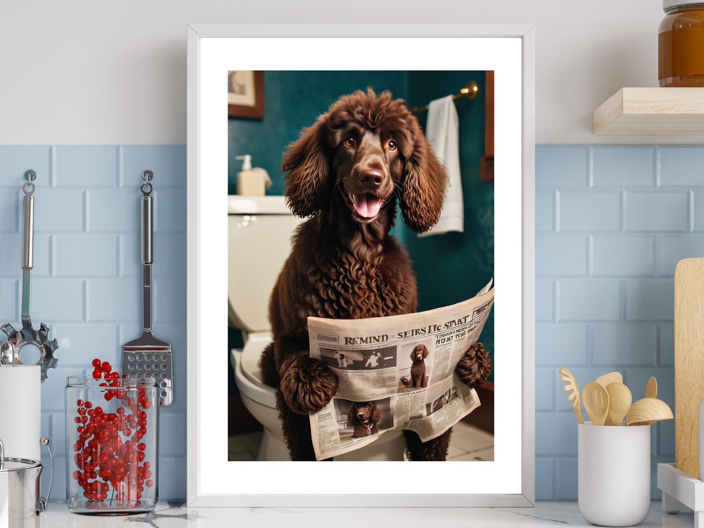 Irish Water Spaniel on Toilet