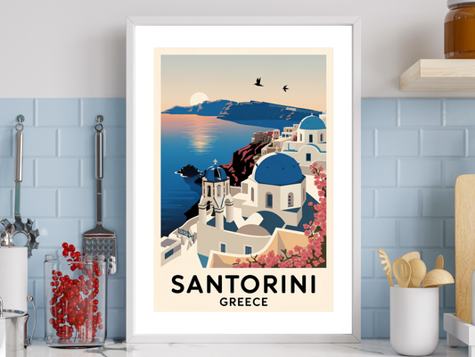 Santorini Travel Poster | Vintage Wall Print