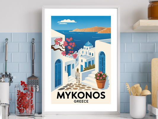 Mykonos Travel Poster | Vintage Wall Print