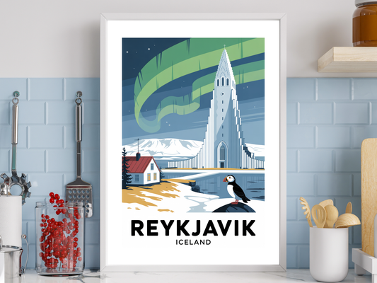 Reykjavik Travel Poster | Vintage Wall Print