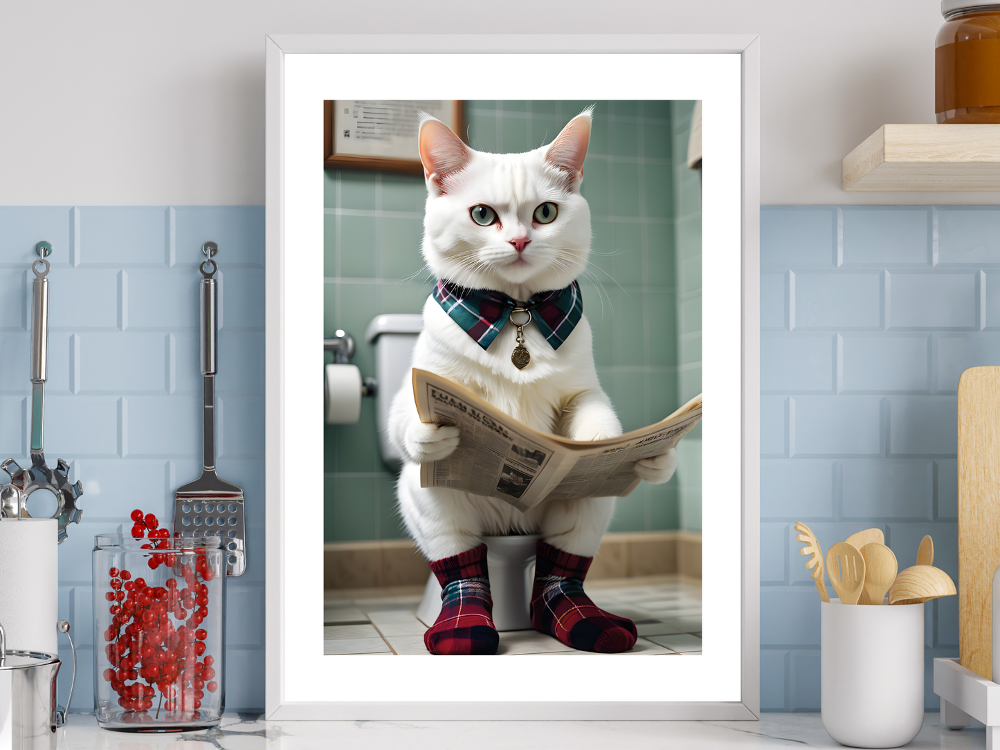 White Cat On Toilet