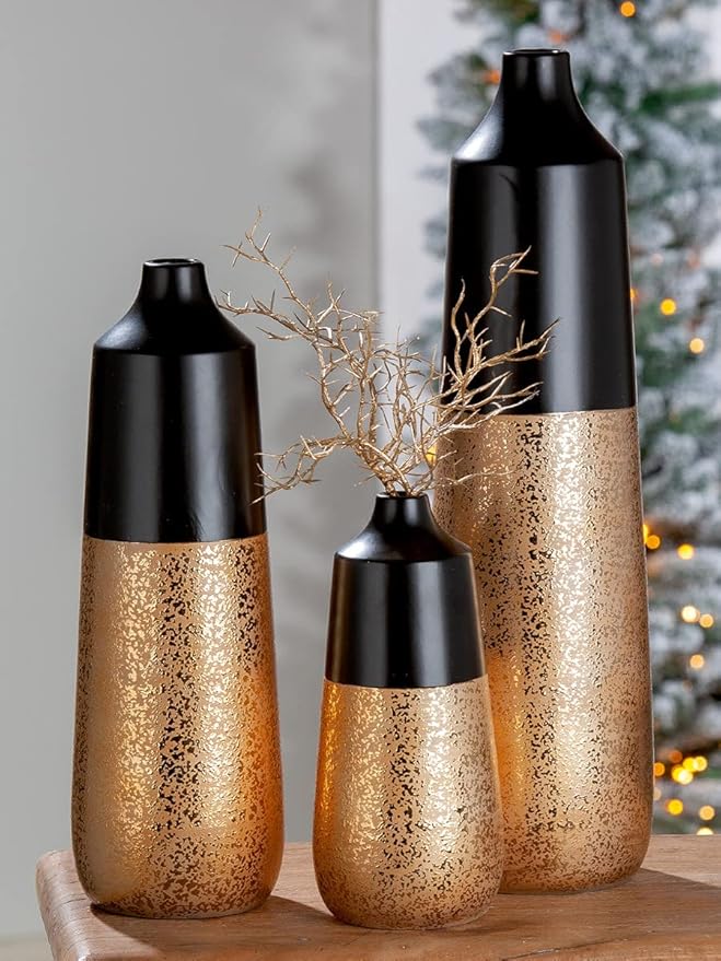 Black & Gold Textured Ceramic Vase (Small)