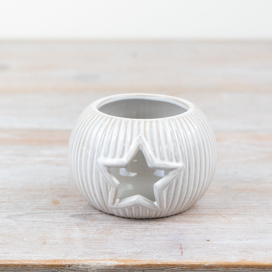 Cut Out Star Neutral Glaze Tealight Holder