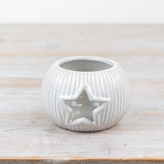 Cut Out Star Neutral Glaze Tealight Holder