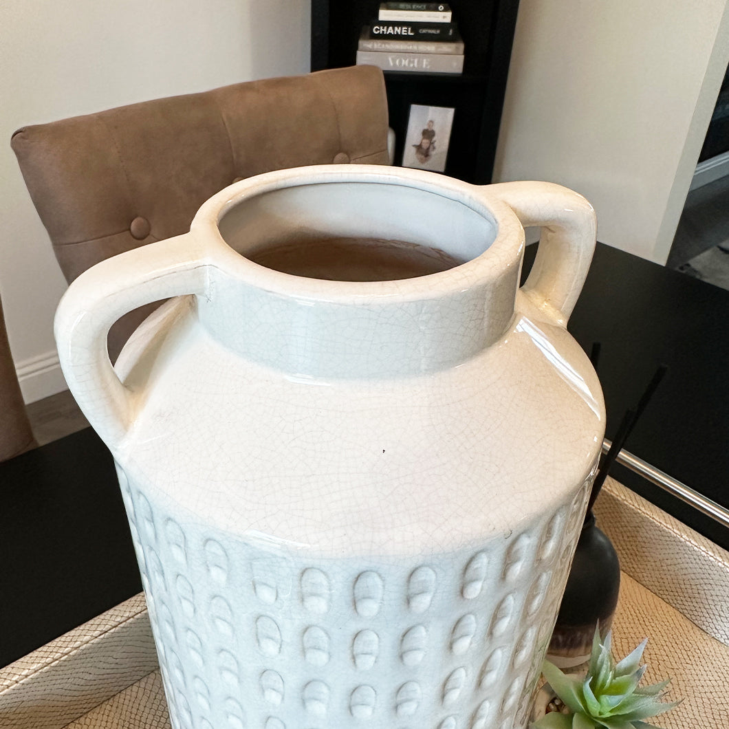 Neutral Large Embossed Churn Vase