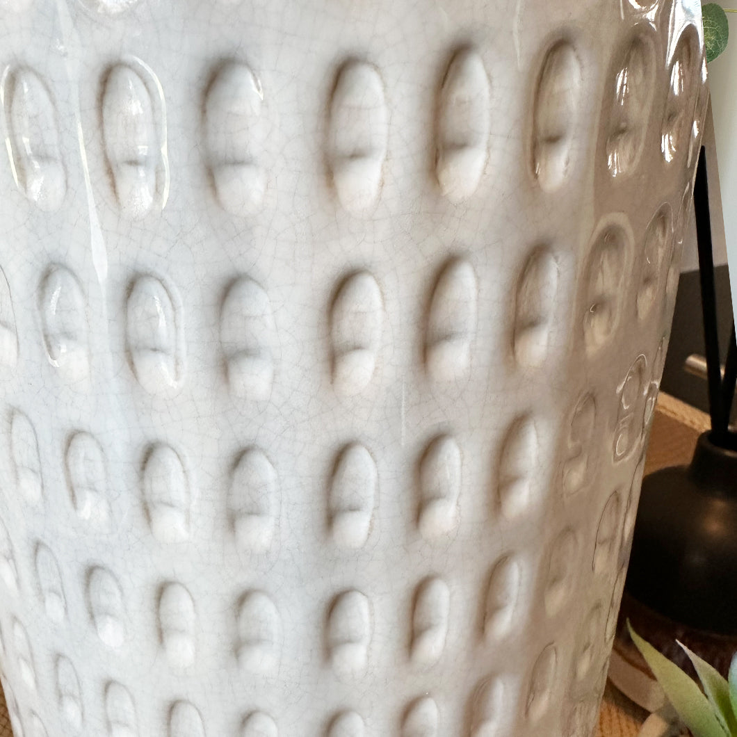 Neutral Large Embossed Churn Vase