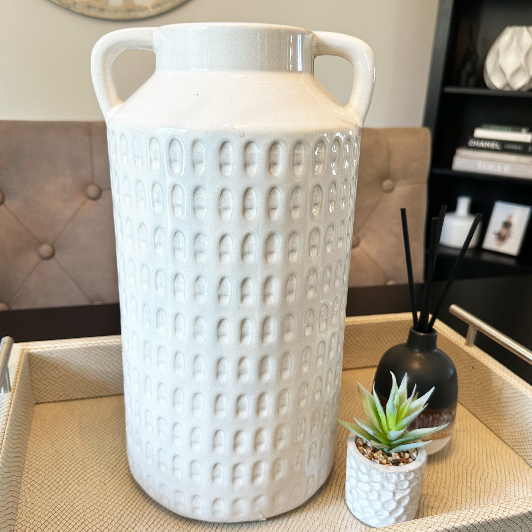 Neutral Large Embossed Churn Vase