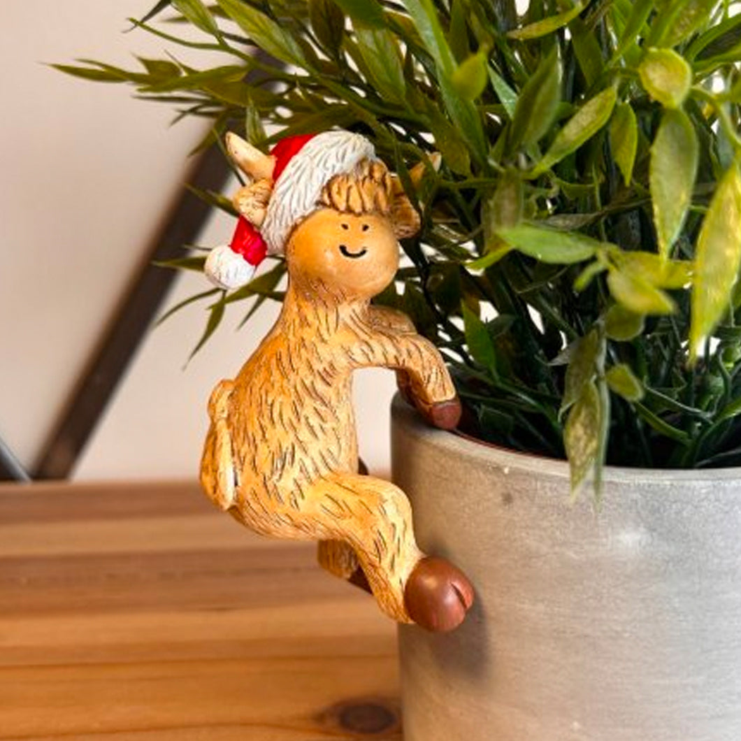 Santa Highland Cow Pot Pal