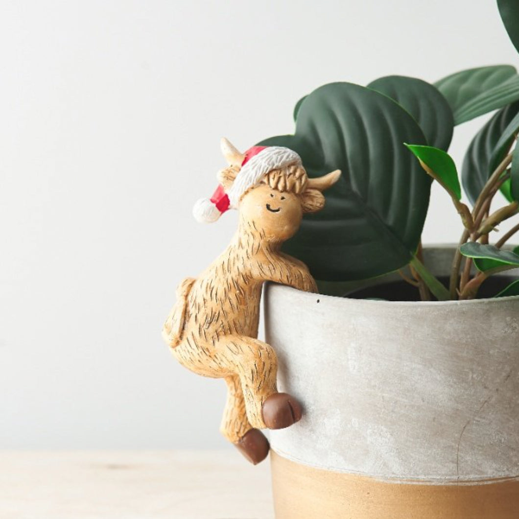 Santa Highland Cow Pot Pal