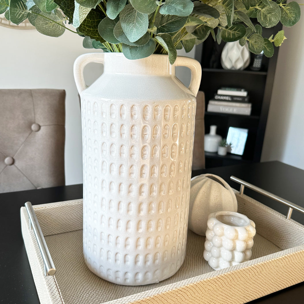 Neutral Large Embossed Churn Vase