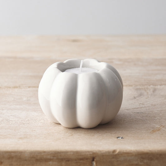 White Ceramic Pumpkin T-light Holder