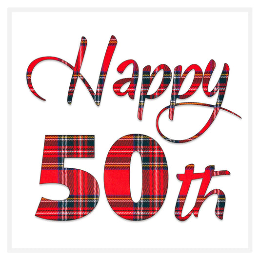 Happy 50th Birthday Red Tartan Card