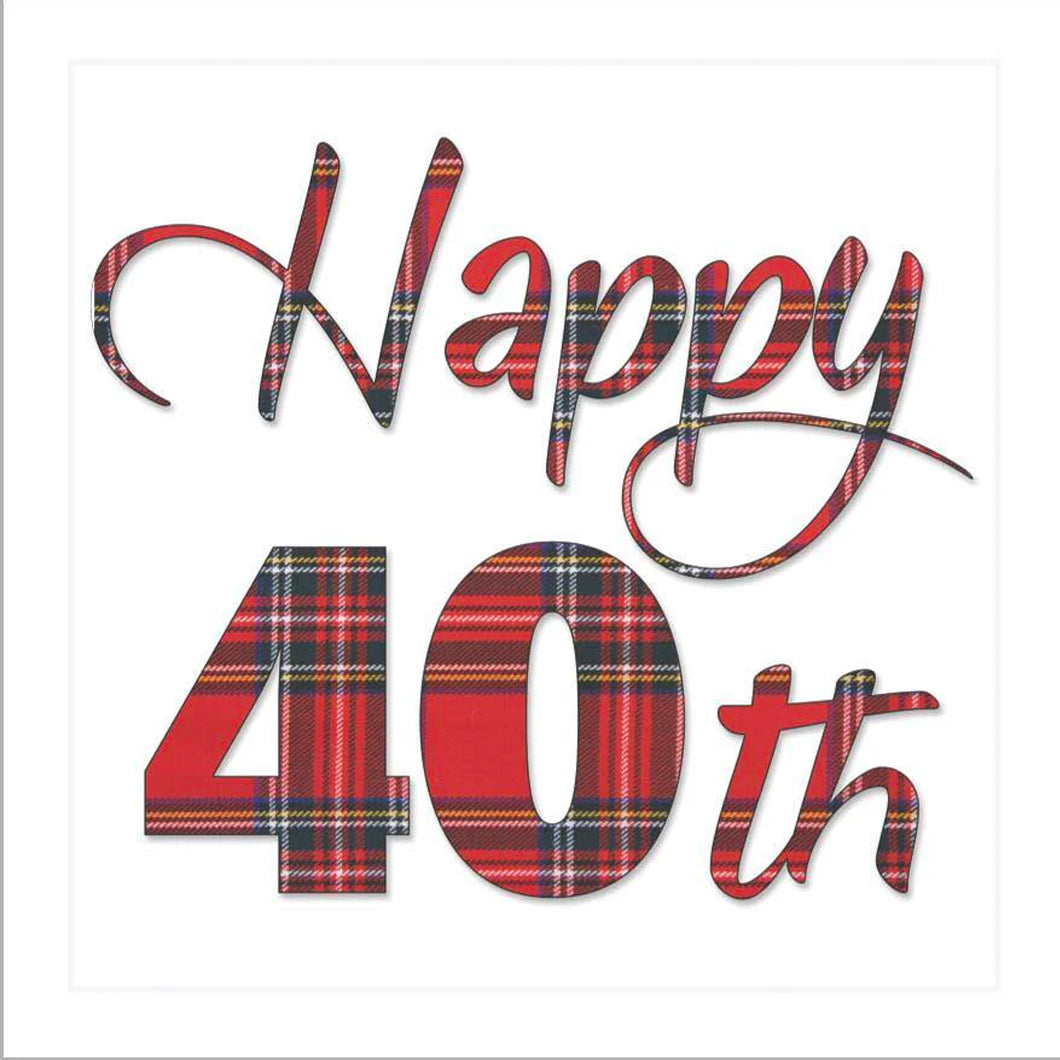Happy 40th Tartan Red Greetings Card