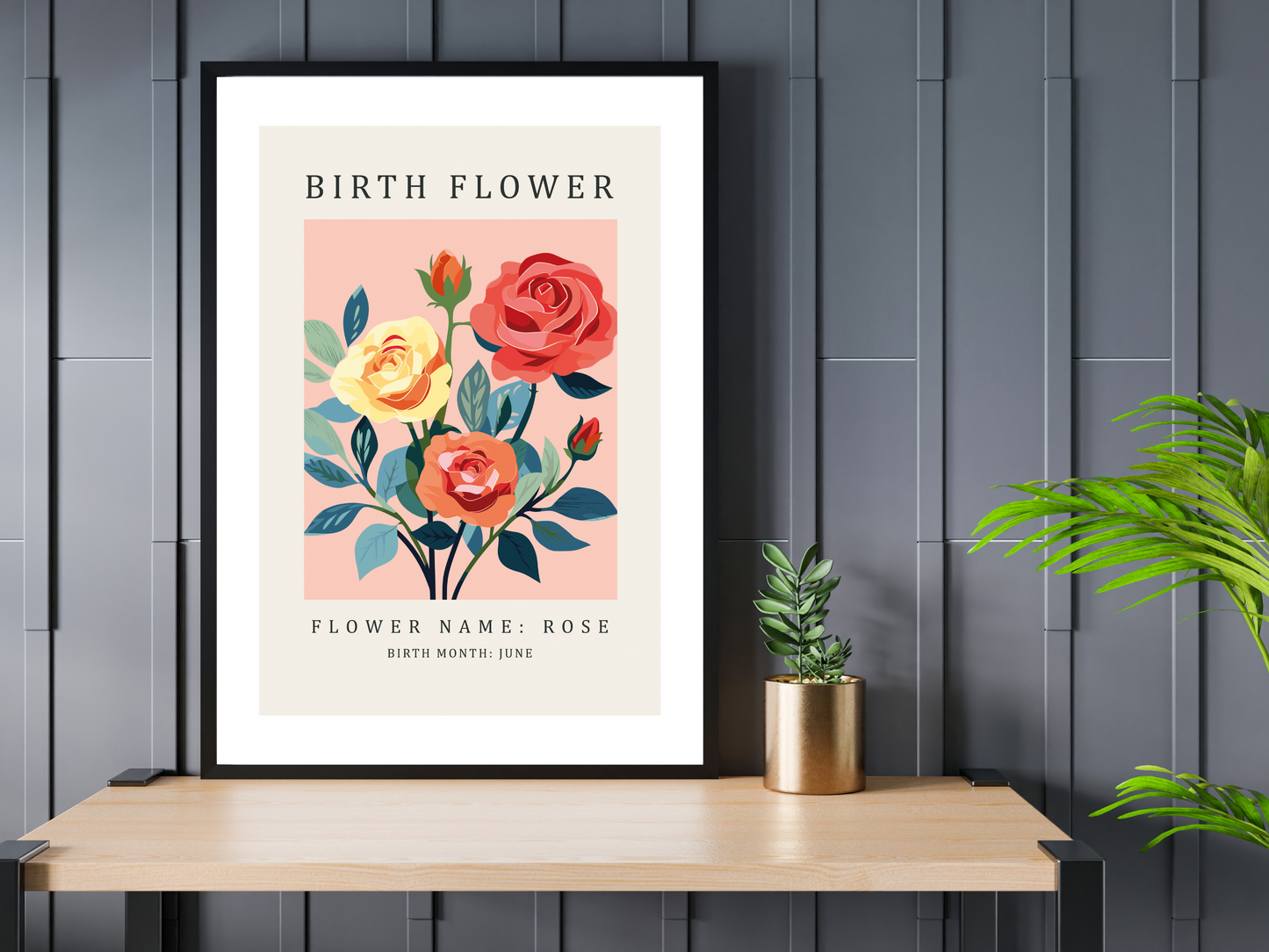 Birth Flower Print June Rose | Birthday Month Poster