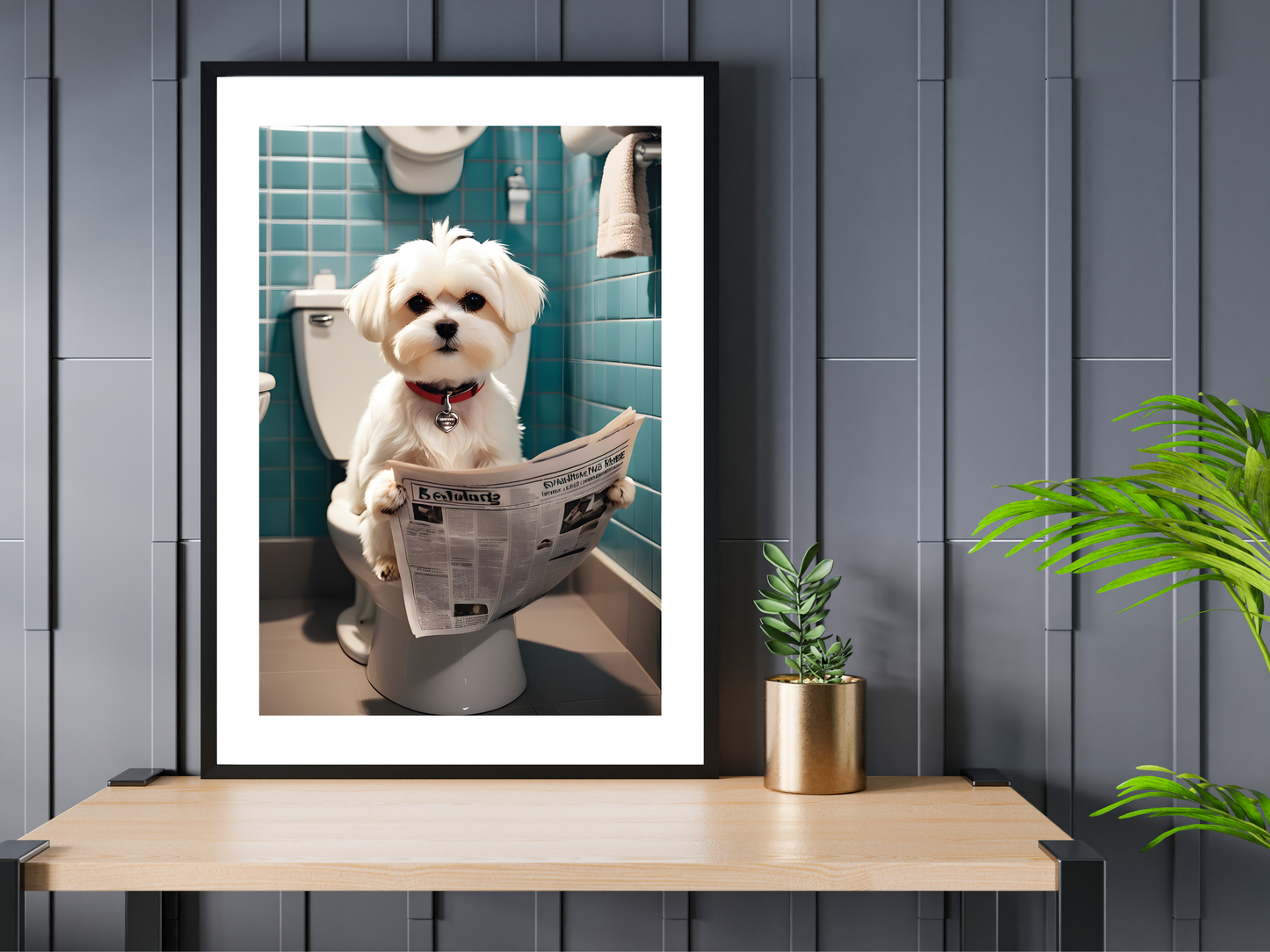 Maltese Dog on Toilet
