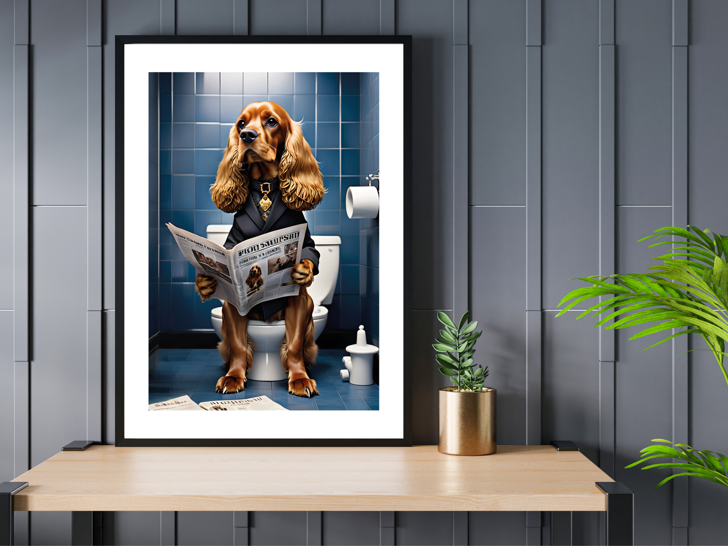 Cocker Spaniel on Toilet
