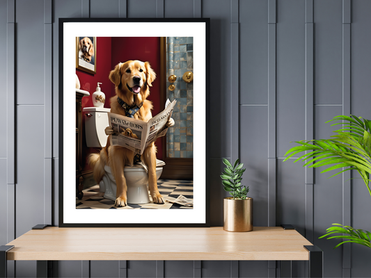 Golden Retriever on Toilet