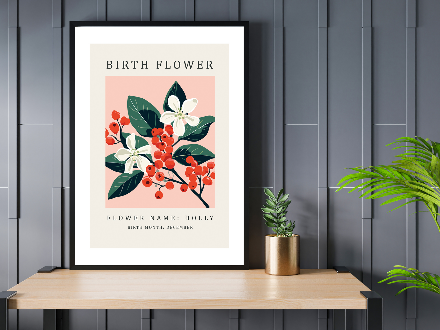 Birth Flower Print December Holly | Birthday Month Poster