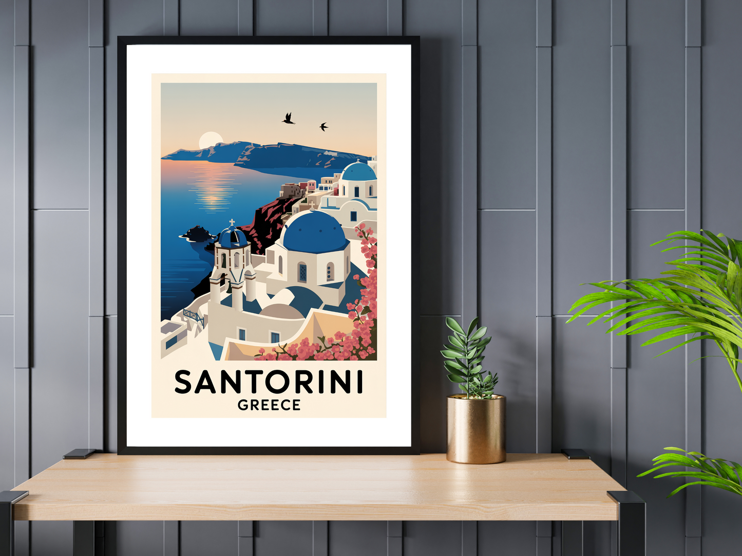 Santorini Travel Poster | Vintage Wall Print