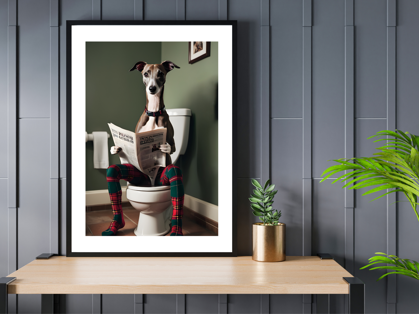 Whippet on Toilet