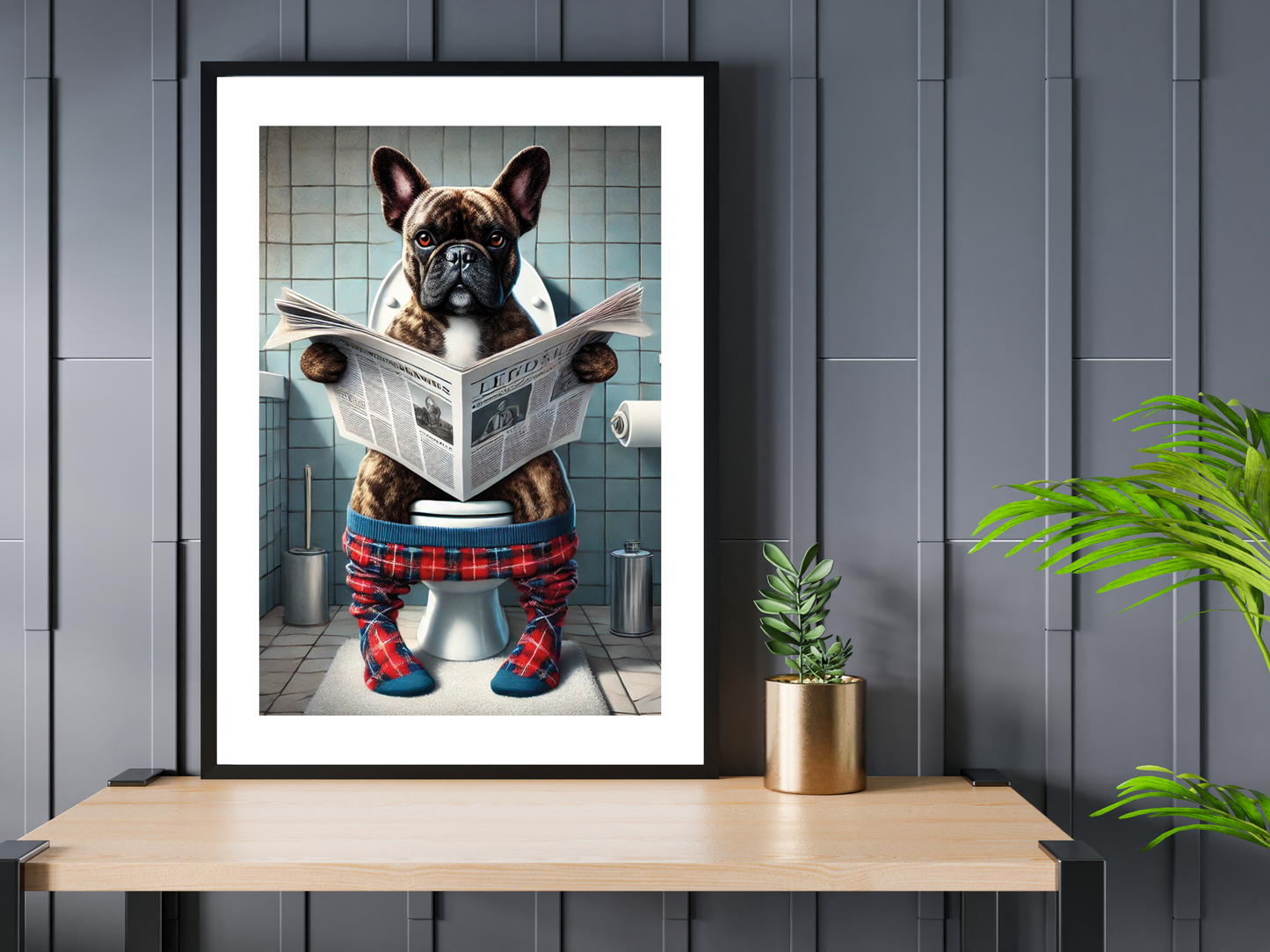 French Bulldog on Toilet - Brindle