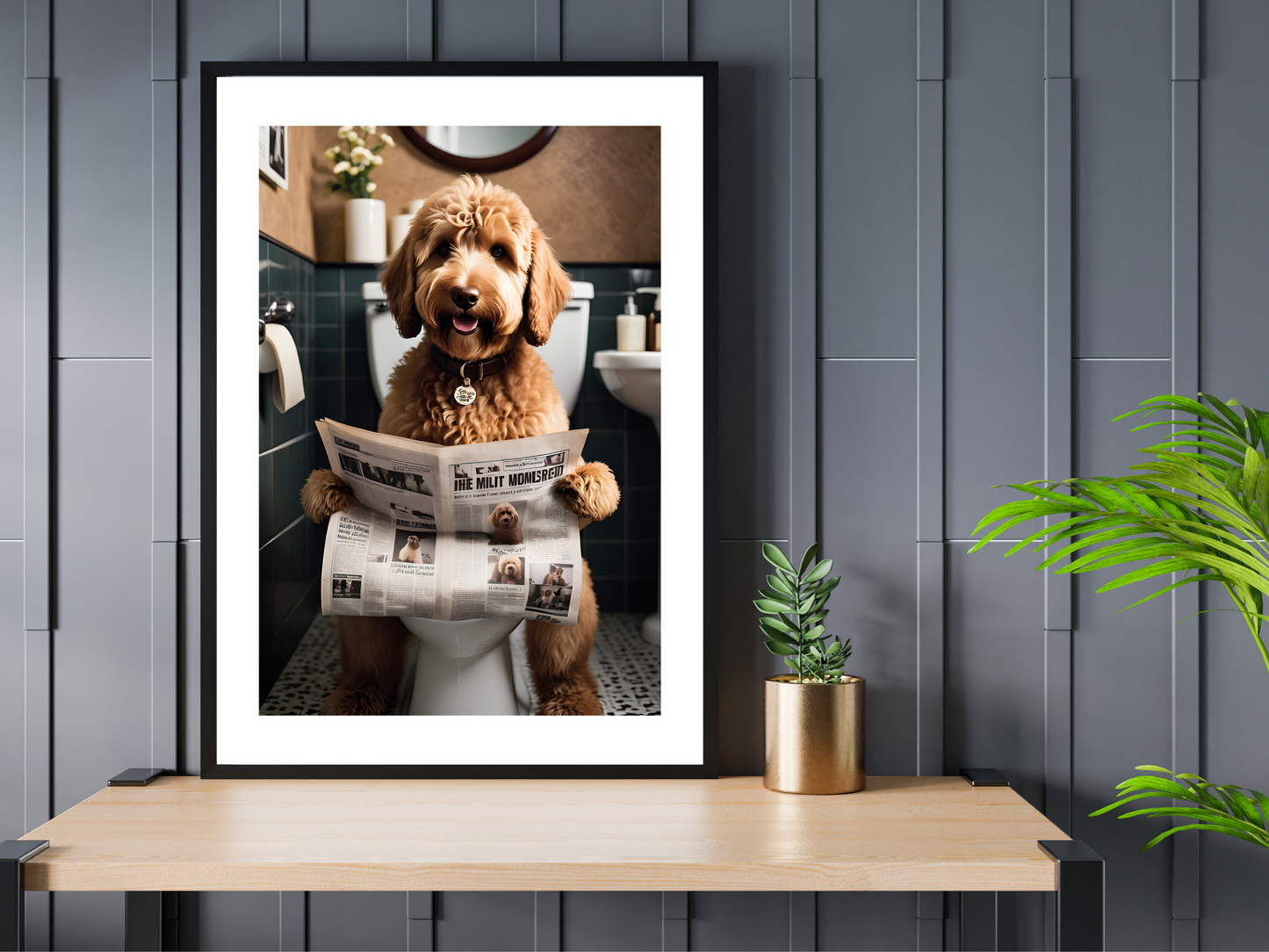 Labradoodle on Toilet