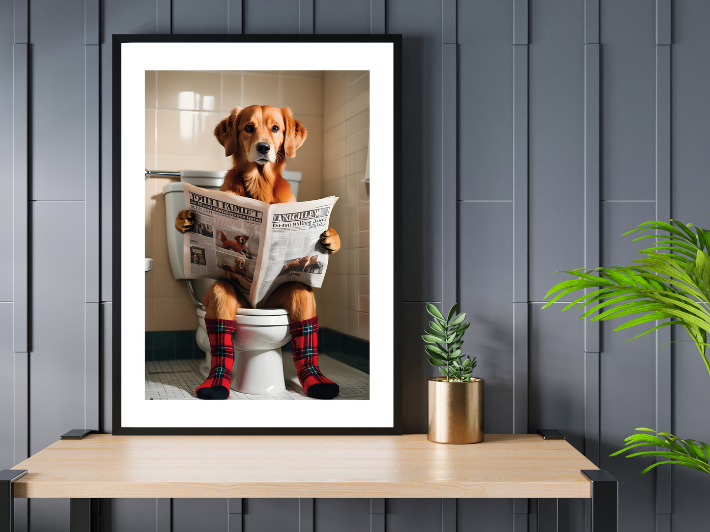 Fox Red Retriever on Toilet