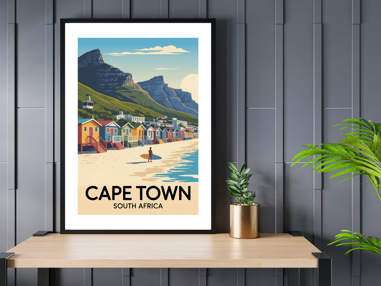Cape Town South Africa Travel Poster | Vintage Table Mountain Print